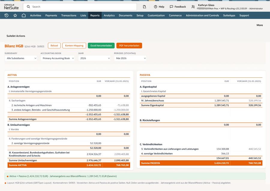 HGB §266 balance sheet inside NetSuite